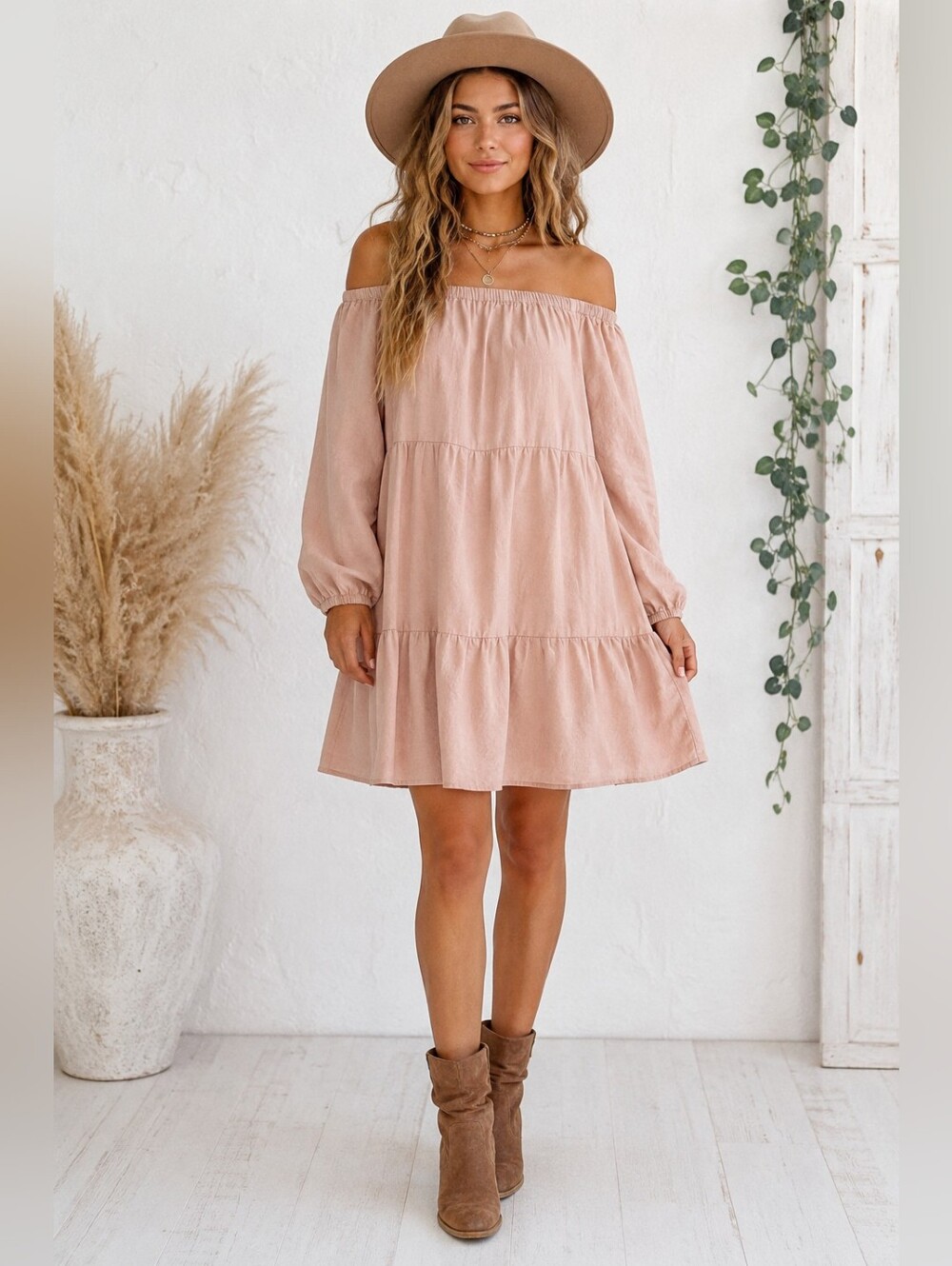 Saks Fifth Avenue Blush Off-Shoulder Boho Dress | Romantic Feminine